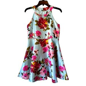 NWT Zenzi Blue Floral Halter Neck Sleeveless Dress Girls XL - 14/16